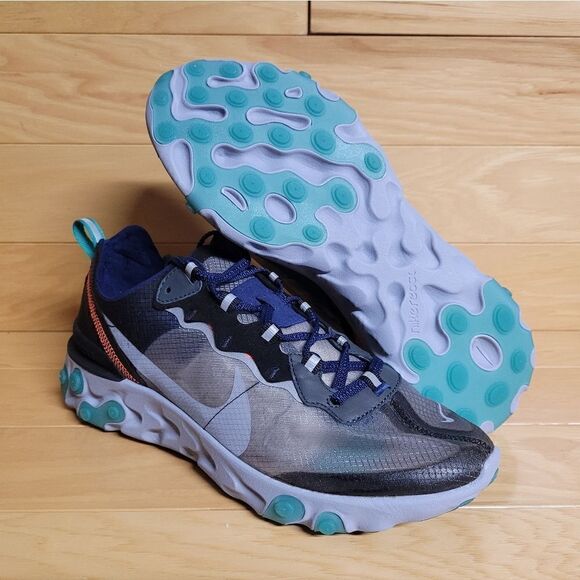 Nike React Element 87 Black Midnight Navy Blue Size 10 Running Shoe AQ1090-005 - Picture 3 of 12